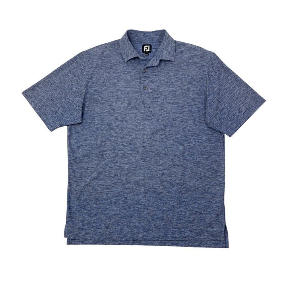 FootJoy Polo Shirt Men L Large Blue White Heather Short Sleeve High Low Hem Golf